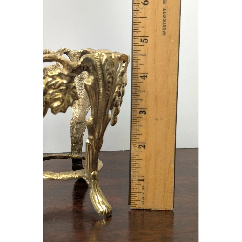Vintage Cast Brass Grape Cluster Wine Bottle Holder Coaster Stand Gold India